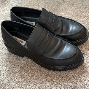 Steve Madden Women’s Black Slip-On Loafers with lug sole